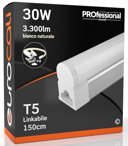 Eurocali Luce LED Sottopensile 150cm Raccordabile T5 30W 3300 lumen Luce Bianco Naturale 4000K