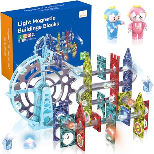 CELMAN Bloques de Construcción Magnéticos - Circuito para Canicas, Magnetic Blocks, Piezas y Pistas Magnéticas para Niños de 3, 4, 5, 10 Años y Más, Kit Montessori de Juegos de Lógica