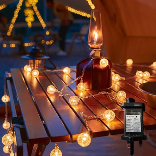 Fairy Lights Plug in, 100LED 33ft Globe String Lights Waterproof Mains Powered Garden Hanging Light 8 Modes Christmas Light for Outdoor/Indoor Lighting Bedroom Party Tree Decoration Warm White