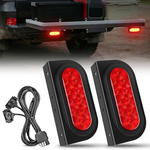 Nilight Hitch Cargo Carrier Oval Light Kit 2PCS 6 Red w/Mounting Brackets