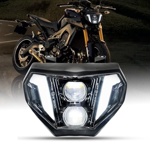 bamotoop LED Motorrad Scheinwerfer E-geprüft 60W IP67 Wasserdichte Mit Fern- und Abblendlicht Tagfahrlicht Motorrad LED Scheinwerfer für YAMAHA MT 09 2014-2016 für YAMAHA FZ 09 2015-2016