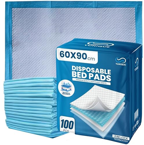 100 Pack Incontinence Bed Pads 90 x 60cm – Highly Absorbent Disposable Waterproof Bed Sheets for Adults, Elderly, Children & Babies – Bed Wetting Sheets & Bed Protectors for Mattress, Sofa & Chair.