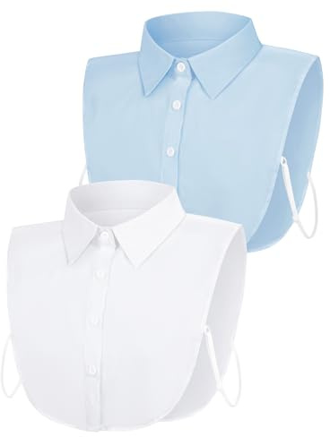 MELLIEX 2 Pezzi Colletto Staccabile Donna, Classico Colletto Camicia, Elegante Colletto Finto, Bianco & Blu