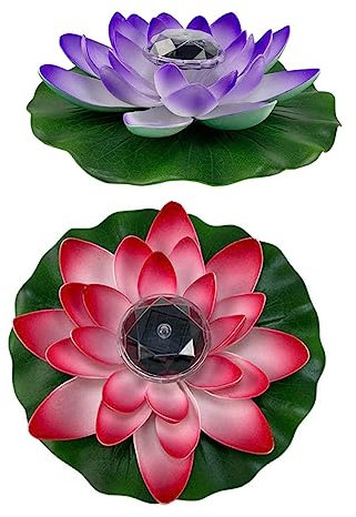 GANAZONO 2piezas Luces Flotantes De Loto Solar Para Jardín y Estanques Decoración Surtidos Rojo y Púrpura Sin Cableado Fácil Uso Nocturno Atractivo