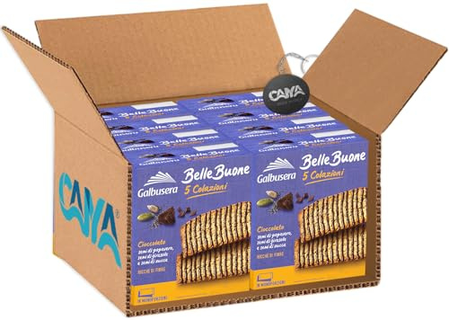 Galbusera BelleBuone 5 Colazioni Fette con Cioccolato, Semi di Papavero, Girasole e Zucca 200g [CAIYA® BOX da 8 Confezioni]