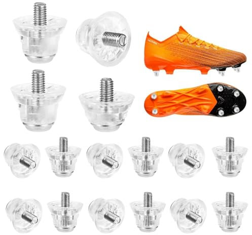 16St Fußball Studs Ersatzstollen für Fußballschuhe,Fußballschuhe Schraubstollen Set Nylonstollen Metallkopf-Ersatzstollen, rutschfeste Fussballschuhe Stollen 13mm/16mm,Schraubenbreite 5mm, Transparent