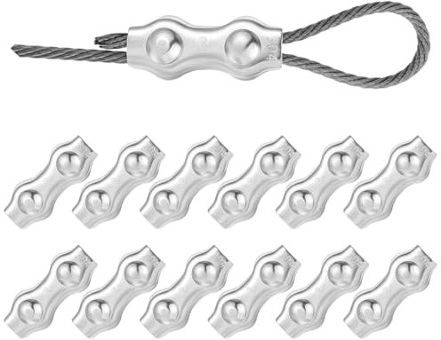 Tenditore per fune metallica da 4 mm e fissaggio per cavi, 12 pezzi in acciaio inox 304, morsetto duplex per fune metallica, morsetto per fune metallica, per fune in acciaio, tendicavo per tenda