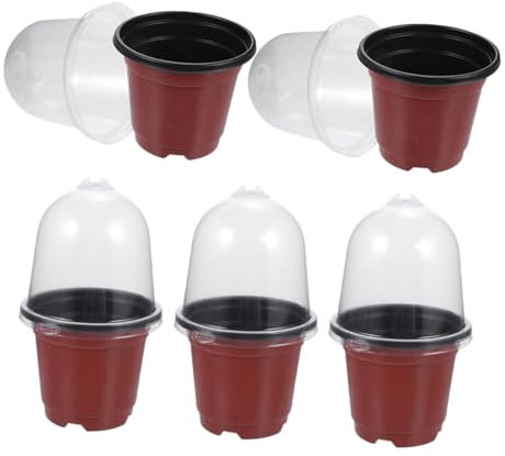 ifundom 5pcs Nursery Pots with Humidity Dome Transparent Cover for Plant Growth for Indoor and Outdoor Gardening Efficient Drainage and Breathable Design