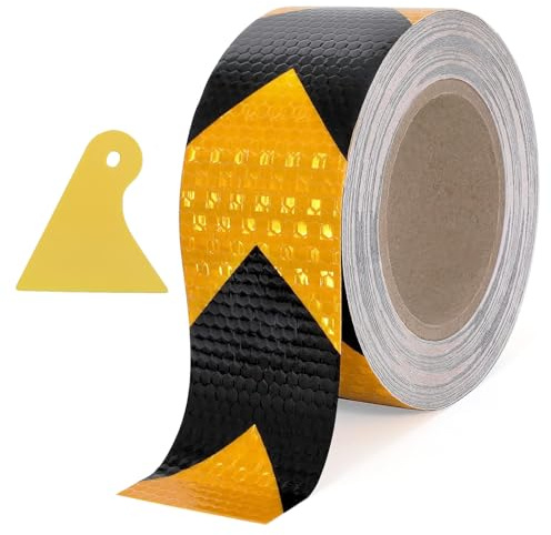 Reflektierendes Klebeband, Gelb Schwarzes 5cm × 10m Reflektierendes Warnklebeband, Selbstklebendes Reflektierendes Absperrband, Markierungsband, Für Straßenverkehrsanlagen, Treppe und Parkhäuser