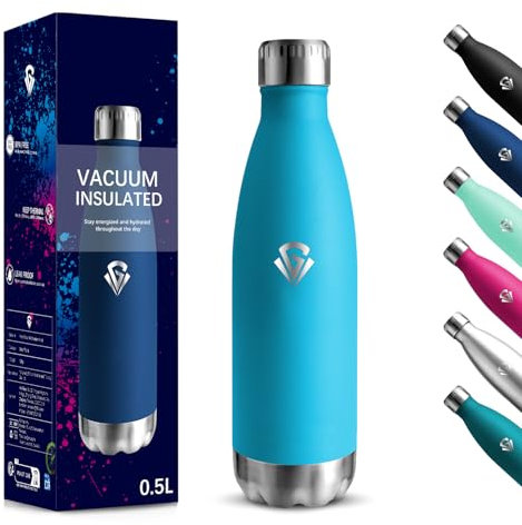 Gourde, 500 ml Sans BPA, Gourde Isotherme, 18/8 Acier Inoxydable, Bouteille Metal, Isolation Sous Vide à Double Paroi, Bouteille Acier Inoxydable pour École, Voyage, Randonnée bouteille - Bleu ciel