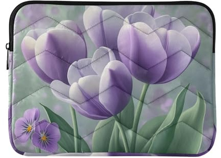 Grön Blomma Violer Blommor Vår Laptop Sleeve Fodral 15-16 Tum Mjukt Foder Datorfodral för Laptop för Resor Business