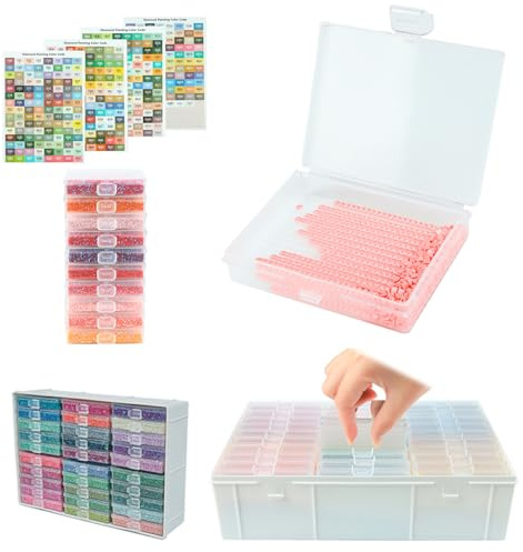 YCBTREE Juego de 30 cajas de almacenamiento para pintura de diamantes, con 455 pegatinas de colores, accesorios de pintura de diamantes, organizador para piedras, diamantes de imitación y cuentas