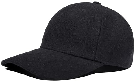 PivotWing Casquette Hiver Homme Femme Laine Chaud Doux Confortable Casquette Baseball Polaire Classique Mélange Laine Chapeau Homme Femme Temps Froid Casquettes Sports Plein Air, Noir 58