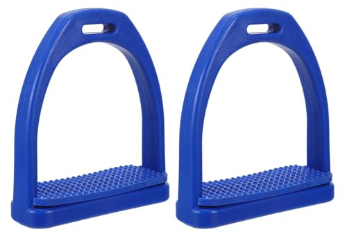 Milisten High Strength Western Saddle Stirrups with Blue Large Anti-skid Rubber Cushion, Equestrian Stirrup Ladder Cushion for Horse Riding Knee Ankle Protection, 2pcs Sports Tack