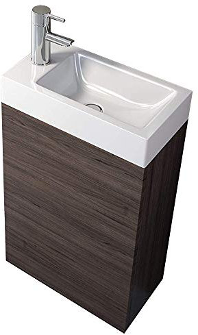 SAM Waschplatz Vega, Kleiner Waschtisch 40 x 22 cm, Trüffel-Eiche, Tür mit Push-Open-Funktion, Kunststoffbecken