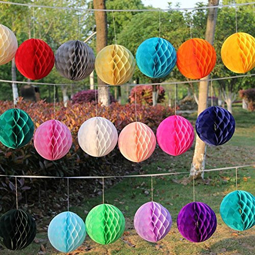 Veewon 12 Mixed Size Tissue Paper Pom Poms Honeycomb Balls for Wedding Birthday Party Shower Home Decoration - Random Color