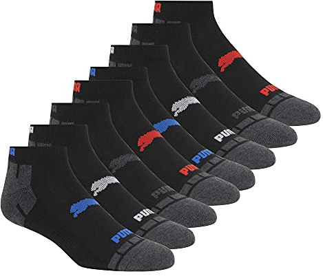 PUMA mens 8 Pack Low Cut Running Socks, Black, 10 13 US