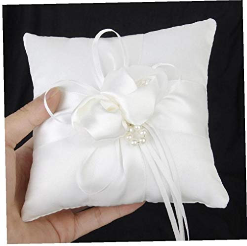 CULER 15 * 15cm Schöne Ringkissen-Blumen-Knospen-Perlen-Dekor Braut Hochzeit ceramony Taschen-Ring-Kissen-Kissen-Träger mit Ribbons