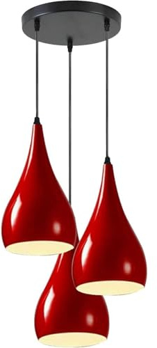 LEDSone 3 Way Multi Teardrop Ceiling Light Pendant Eyeball Design Red Light Shades Modern ES E27 UK Lamp Fitting (Red)