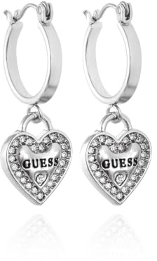 GUESS Boucles d'oreilles créoles argentées avec logo en forme de cœur, taille unique, métal, sans pierre précieuse