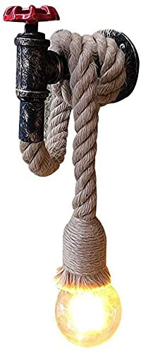 damastoreitalia Universo Applique da parete lampada a muro in corda di canapa e ferro con portalampada E27 a forma di rubinetto (Lampadina non inclusa)