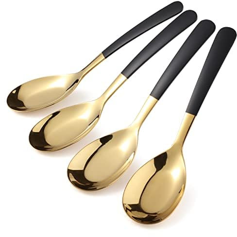 Stainless Steel Dinner Spoons Set of 4 - Long Handle Mirror Polished Ice Cream Spoons