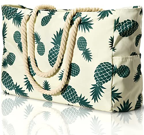 oscaurt Beach Bag, Large Beach Bags for Women, Waterproof Beach Tote Bags with Zip and Rope Handle, Summer Beach Bags Holiday Essentials Travel Bag Shopping Shoulder Handbags for Pool Gym Picnic