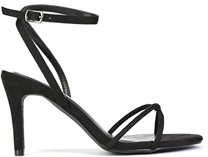 ESSEX GLAM Womens Strappy Ankle Strap Sandals Ladies Open Toe Black Stiletto Mid High Heel Shoes Size 5