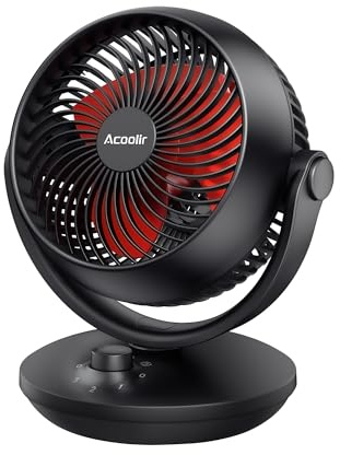 Acoolir Ventilatore da Tavolo, Ventilatore Silenzioso 24 dB, Doppia Oscillazione 70° Orizzontale e 100° Verticale, 3 Velocità, Ventilatore Portatile per Camera Soggiorno Ufficio,Nero Rosso