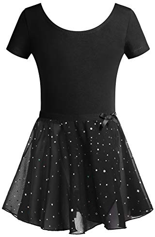 Arshiner Traje de Ballet para Niñas Conjunto de Ropa de Ballet de Manga Corta Vestido de Ballet Leotardo de Ballet con Falda de Gasa Tutú Leotardo de Ballet Negro 10-11 Años