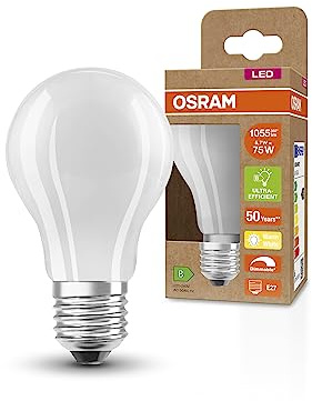 Osram SUPERSTAR+ CLASSIC A GLFR 75 LED-Lampe, E27, Kolbenform, 5,7W, 1055lm, 2700K, warmweißes Licht, dimmbar, LED-Filament-Technologie, sehr geringer Energieverbrauch, Energieeffizienzklasse B