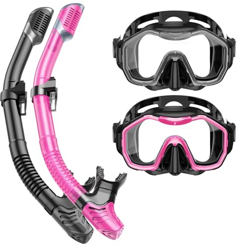 Snorkeling Gear for Adults Kids, Kwambiri Dry-Top Snorkel Set, 180°Panoramic Wide View Diving Mask Breathing Freely Snorkel Mask for Snorkeling Scuba Diving Swimming Travel