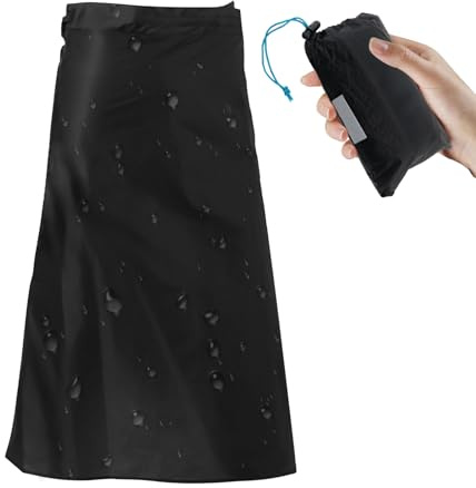 Jupe de pluie ultralégère en nylon 150D, doublure imperméable pour cyclisme, équitation, camping, randonnée, jupe de pluie pliable avec pochette de rangement (noir)