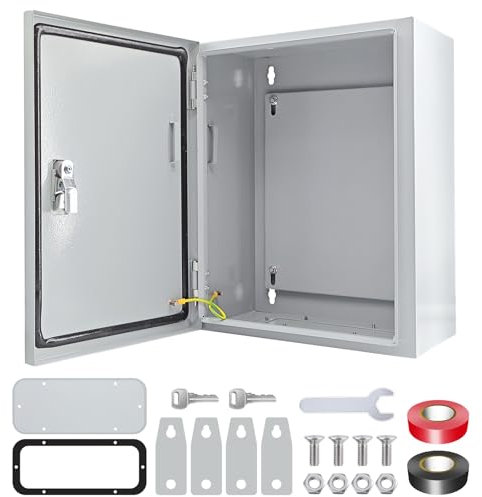 Electrical Box 16 x 12 x 8'' Steel Electrical Junction Box，NEMA 4X Steel Enclosure Box，Indoor&Outdoor Electrical Box Waterproof & Dustproof，Wall Mounted Universal，with Lock & Mounting Plate