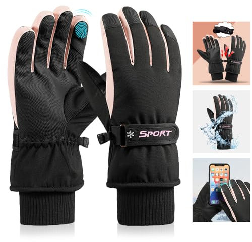 Vcumter Winter Skihandschuhe Damen - Warme Touchscreen Thermo Fahrradhandschuhe Wasserdicht für Motorradfahren, Snowboard, Ski, Reiten, Laufen