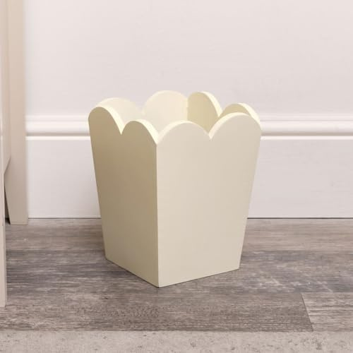Melody Maison Cream Wooden Scalloped Edge Waste Paper Bin