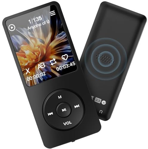 Lecteur MP3 32Go Bluetooth 5.2, MP3 / MP4 1.8 Pouces Lecteur Musical Sport HiFi Audio Portable, Haut-Parleur HD Intégré, Radio, vidéo, Enregistreur Vocal, E-Book Reader, Tarswesi