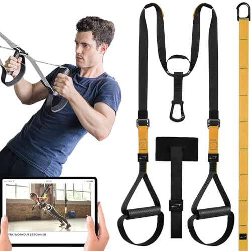 LISTHEN Verstellbare Multifunktionsgurte, Heim-Suspensionstraining, Heim-Gym-Set, Ausrüstung für Calisthenics, Fitness, Crossfit, geeignet für Liegestütze und Suspensionstraining, Armtraining (Gelb)