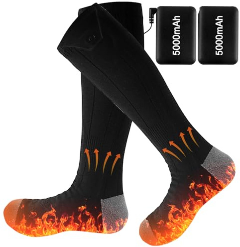 Rechargeable Heated Socks for Men & Women, 4 Heating Levels Electric Warming Socks with Battery, Breathable Feet Warmers for Skiing Hunting Cycling Winter Outdoor Activities, Black