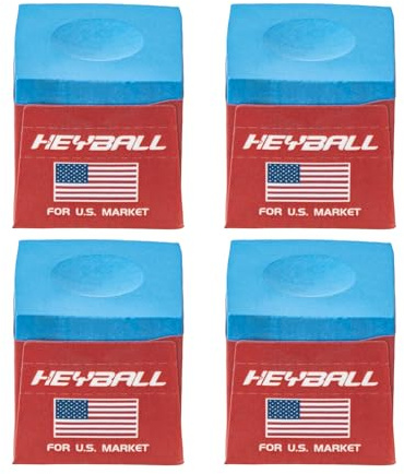 HEYBALL Pro Pool Cue Chalk 4-Pack, Low-Dust High-Grip Billiard Chalk, Matte-Laminated Water-Resistant Wrapper, Clean Hands & Cloth, Fits Most Chalk Holders – Sky Blue