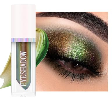 Ombre à Paupières Liquide Pailleté, Or Vert Métallique à Effet Multichrome, Longue Tenue, Finis Holographique, Texture Crème Colorée, Maquillage des Yeux de Fête pour Femme - 03