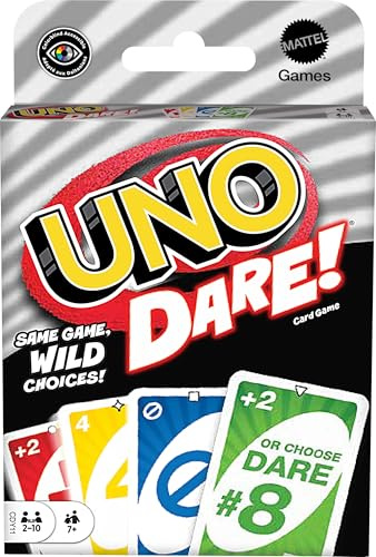 Mattel Games UNO Dare Card Game for Families & Parties Featuring Challenging & Silly Dares from 3 Different Categories