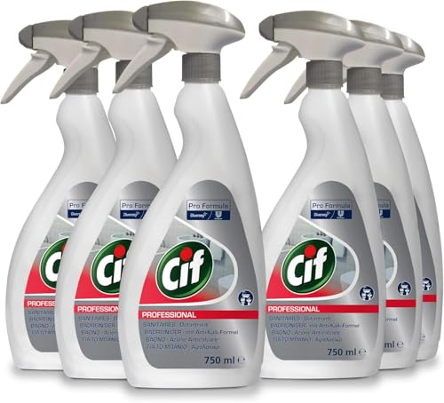 Cif Professional Badreiniger 2-in-1 Reiniger und Entkalker, auch für verchromte Oberflächen, Kunststoffe mit Keramik, 6 x 0,75L