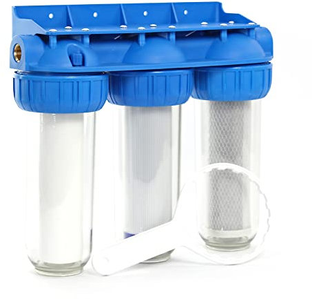 Naturewater NW-BR10B4 3 Stufen Wasserfilter, 5 µ, 32,89 mm (1), Ø60 mm PP Kartusche, Filter Wandhalterung, Filterschlüssel, Sedimentfilter Aktivkohleblock Aktivkohlegranulat
