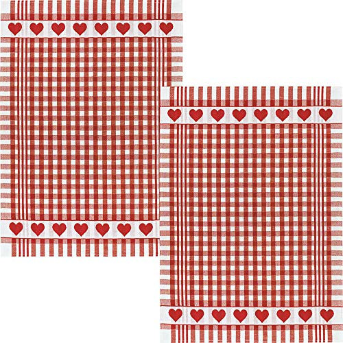 Kracht Geschirrtuch 2er-Pack Halbleinen Karo/Herz rot Größe 50x70 cm