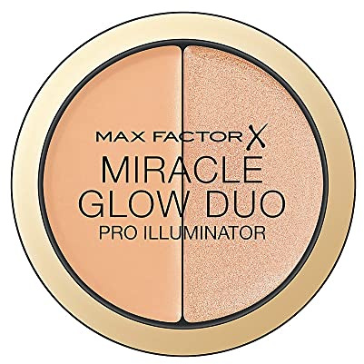 Max Factor Miracle Glow Duo Highlighter Medium 20 – Highlighter Puder mit Gold Schimmer – Für den perfekten Teint – Farbe Rose und Apricot – 1 x 8 g