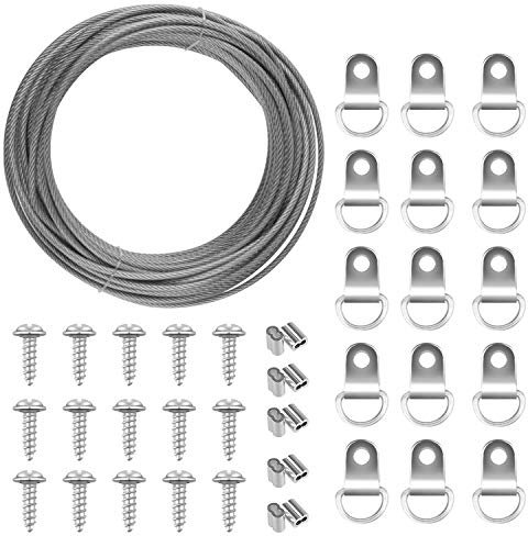 TUPARKA Attache Cadre Cable Suspension Cadre 2 mm x 10 m pour Fixations pour Miroir, avec 10 Tubes de sertissage, 15 Crochets et vis pour Cadre-Cadre en D (jusqu'à 30 kg)