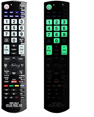 Alkia Universal-Fernbedienung für Panasonic, Samsung, LG, Sony, Toshiba, Sharp, Philips, Grundig TV/Learn/HDTV / 3D / LCD/LED - KEIN Setup erforderlich (im Dunkeln Leuchtend)