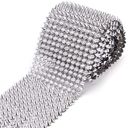 Pandahall 1,8 m lange Nieten, zum Aufnähen, silberfarbene Nieten, flache Rückseite, Punk-Rock-Band, Netz-Perlen für Kleidung, Performance, Kunst und Handwerk, Dekoration