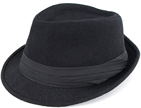 Classic Gangster Trilby Sombrero de fieltro de ala corta Panamá Manhattan-Fedora para hombre, Negro, M